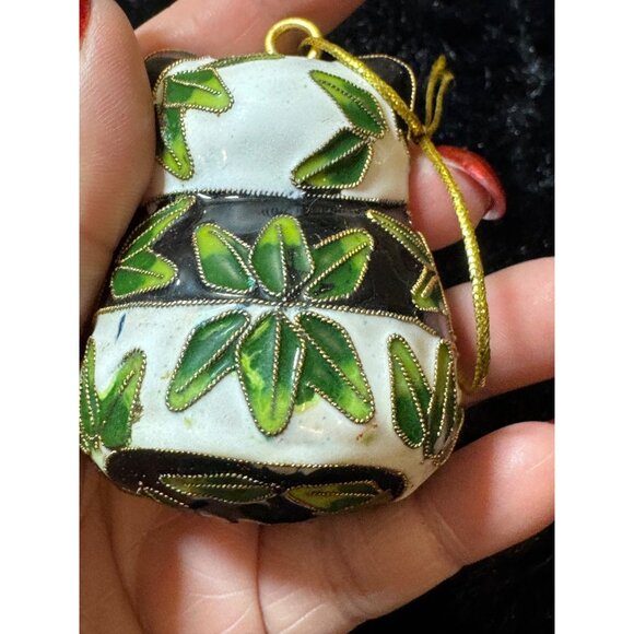 Cloisonné Panda Ornaments Set Of 2 With Gold Hanging Cord - Picture 5 of 9